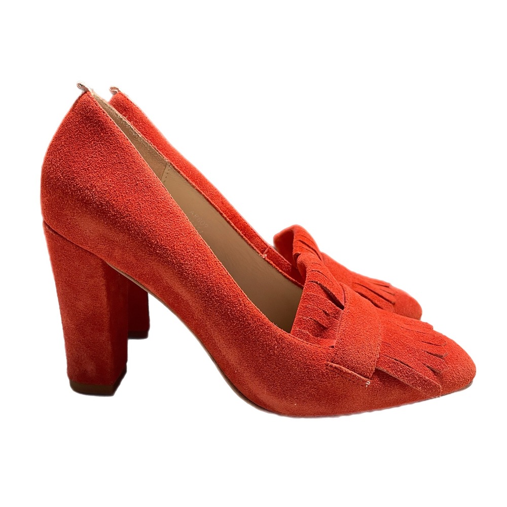 Boden Suede Heeled Loafers Fringe EU38 Red-Orange Preppy Office Workwear
